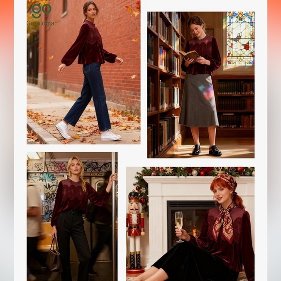 Elegant Green Velvet Women's Top - Picture 2 of 4